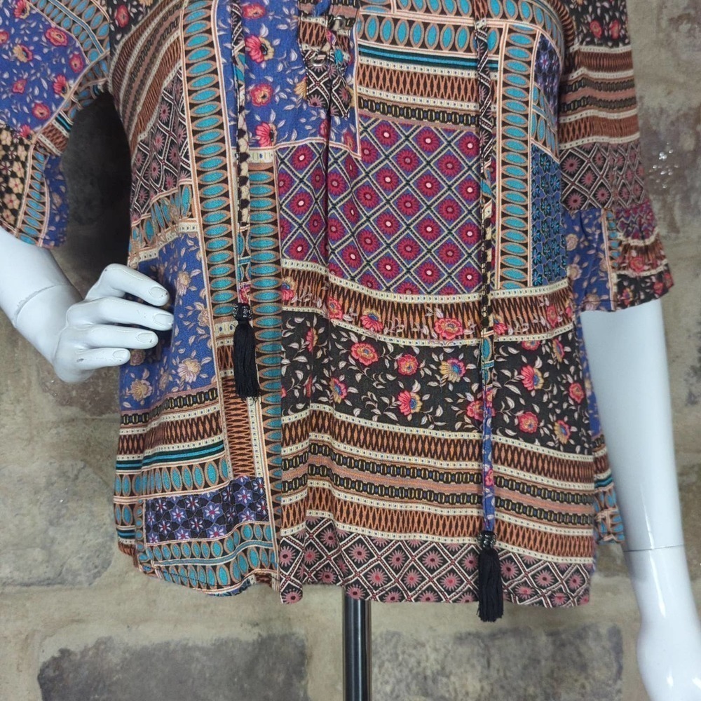 American Eagle Outfitters Multi‎ Pattern Short Sleeve Peasant Blouse Size XS - Picture 4 of 13